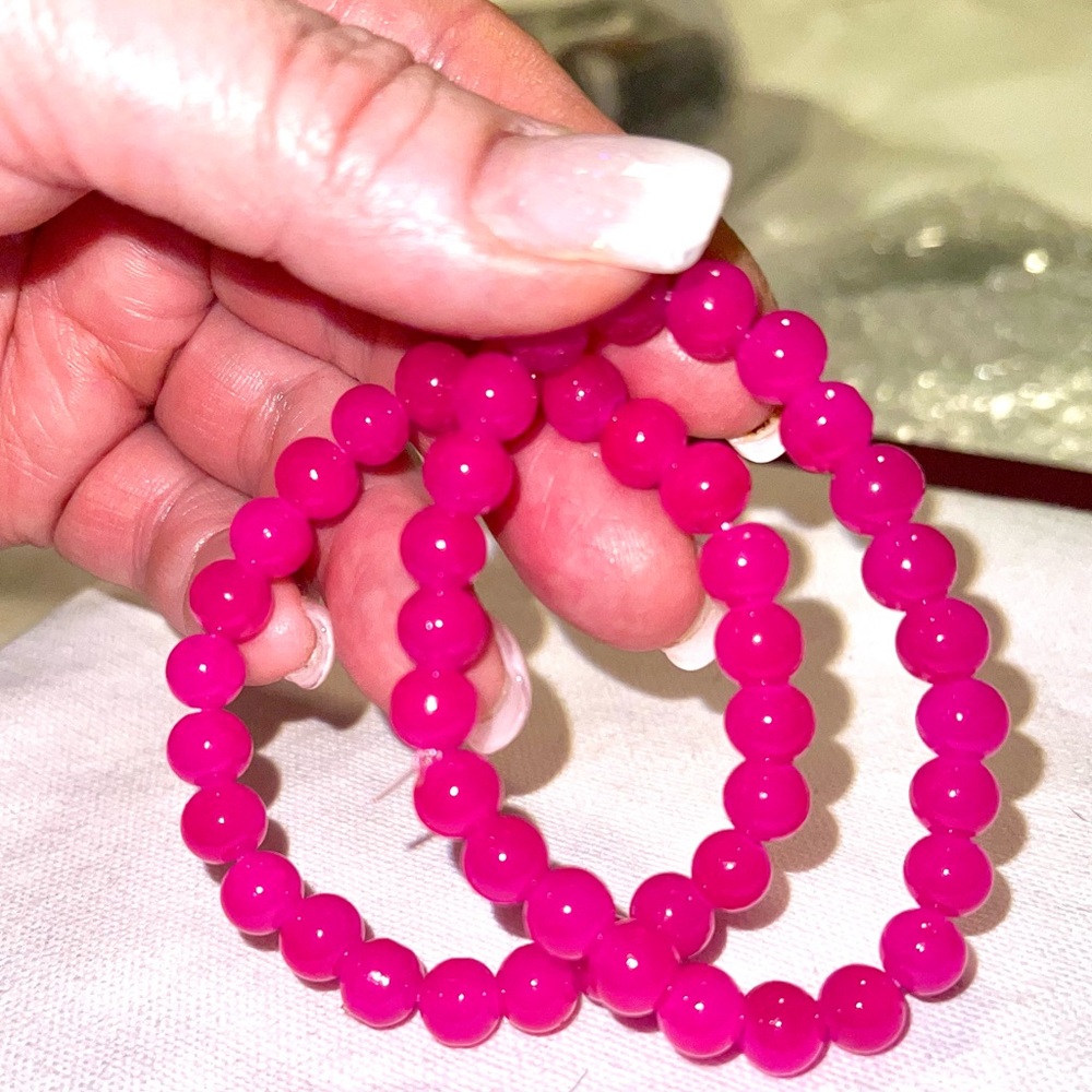 3 Pink tourmaline chalcedony bracelets 6.5” and 8.5 mm. ** 3 bracelets for $30**